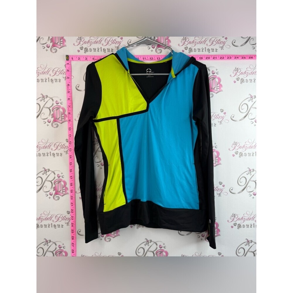 EP Sport long sleeve Sporty Colorblock V-Neck long Sleeve Hoodie Blue Neon Lime